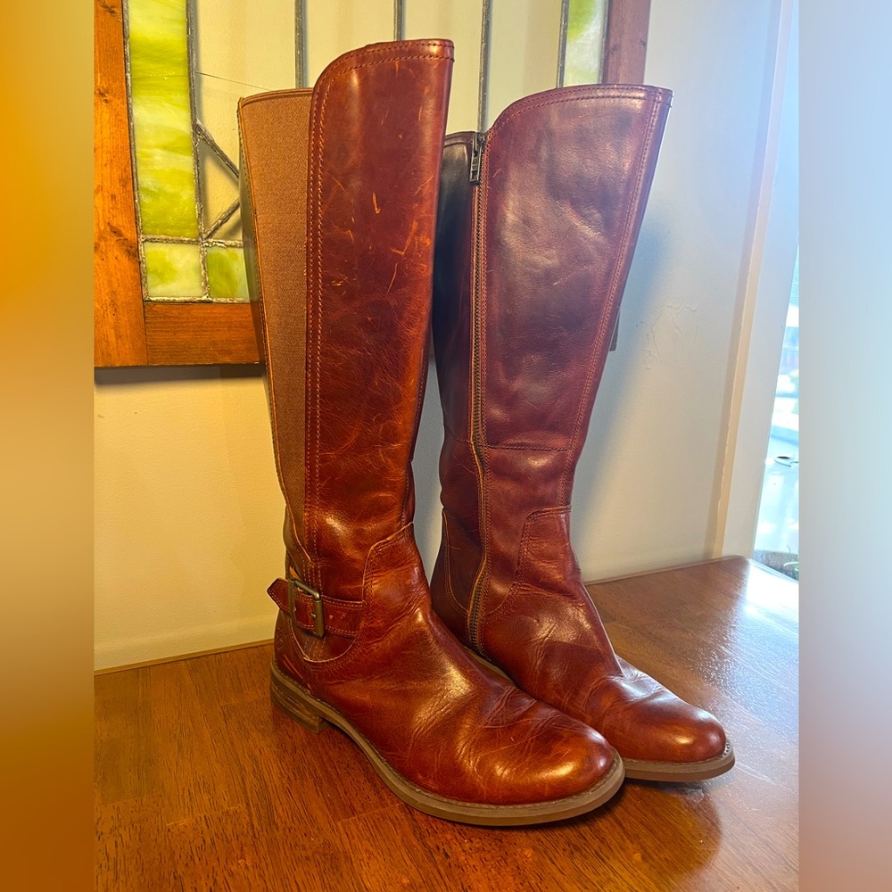 Timberland Womens Leather Zip Up Knee High Boots Brown Size 8